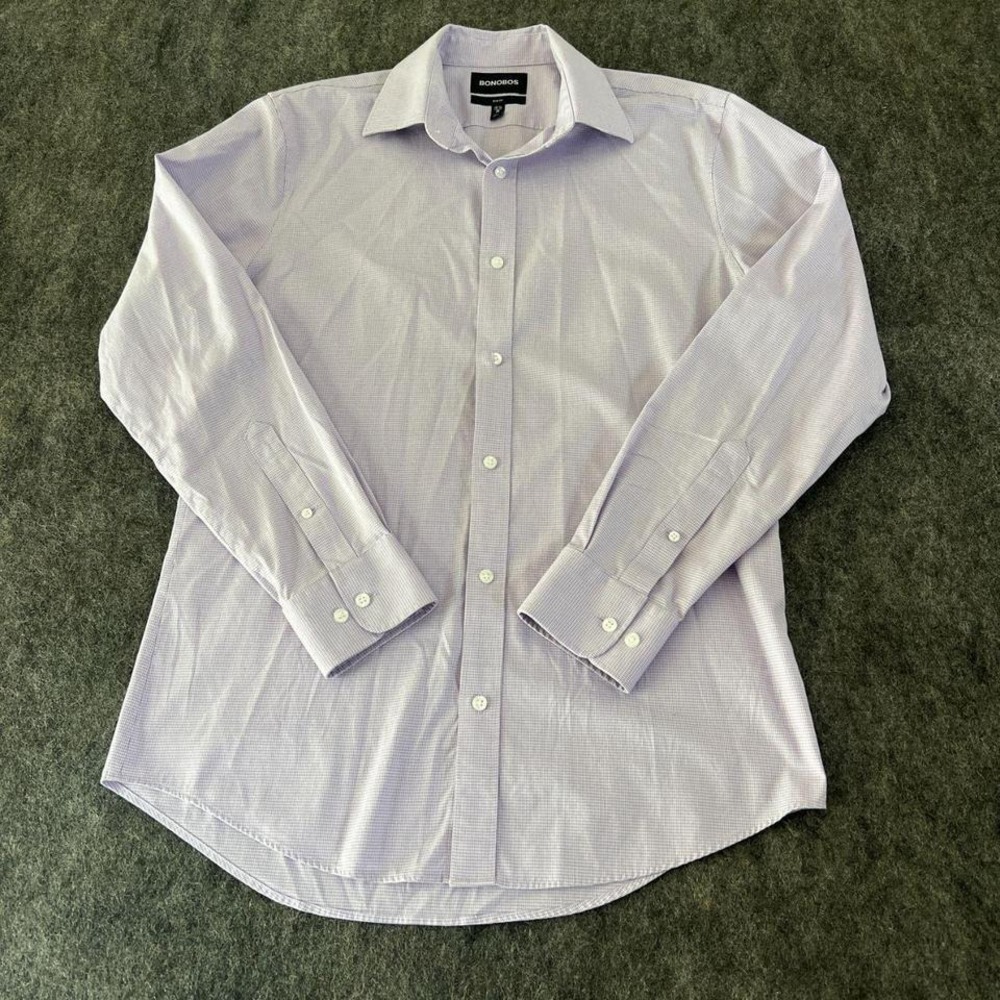 Bonobos purple white checkered button down shirt mens‎ 15 1/2 - 35 slim fit